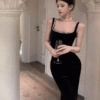 Folding Dress Halter Sleeveless Ribbon Design Tight Long Skinny Dresses - Image 3