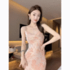 Sleeveless Halter Floral Satin Dress Elegant Long Dresses - Image 2