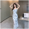 Floral Halter Chain Sleeveless Skinny Stretch Light Dress - Image 3