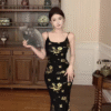 Slimming Floral  pearl fine flash dress stretchy sleeveless halter long dress elegant style - Image 2
