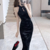 Cheongsam Elegant Style Pearl Chain Floral Satin Tight Stretchy Long Dresses - Image 2