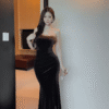 Sleeveless fleece satin drawstring waist wrap hip slit tight stretchy elegant long dresses - Image 3