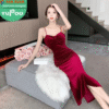 Halter Sleeveless Inner Bra Links Elegant Dress Beaded Glitter Evening Party Cluster - Image 2
