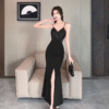 Halter Sleeveless V-Neck Fine Flash Hip Tight Slit Long Dress Elegant Style - Image 4