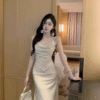 Halter Fake Two Piece Dress Long Silk Satin Elegant Noble Sleeveless Dresses - Image 3
