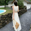 Short Sleeve Dress Satin Silk Long Elegant Style Tunic Waist Slimming - Image 4