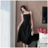 Ribbon Halter Knotable Waist Cutout Dress Long Elegant Ink Pattern - Image 3