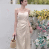 Satin Smooth Tie Waist Tie Dress Elegant Style - Image 2