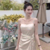 Satin Smooth Tie Waist Tie Dress Elegant Style - Image 3