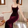 Satin Halter Sleeveless Tight Elegant Noble Stretchy Dress Long Dress - Image 2