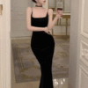 Satin Halter Sleeveless Tight Elegant Noble Stretchy Dress Long Dress - Image 3